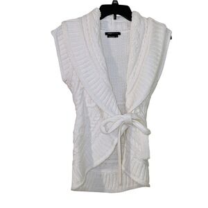 BCBGMAXAZRIA Cream Cable Knit Sleeveless Shawl Collar Vest Sweater Belted Small